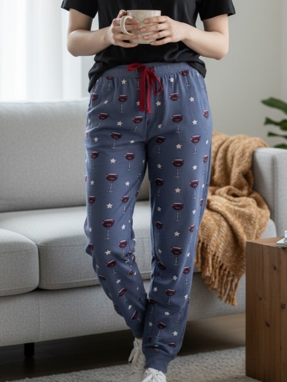 PJ Salvage Blue Wine Glass Print Pajama Pants Size Small